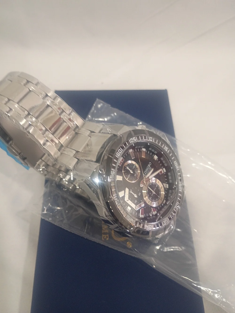 LONGBO Men's Stainless Steel Chronograph Watch in Silver and Black